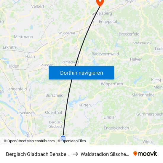 Bergisch Gladbach Bensberg to Waldstadion Silschede map