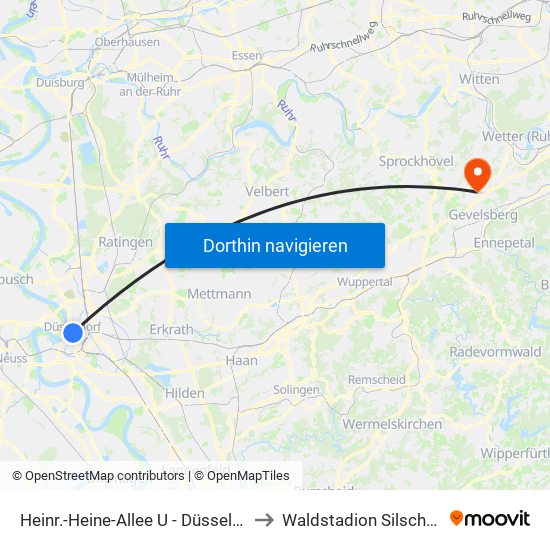 Heinr.-Heine-Allee U - Düsseldorf to Waldstadion Silschede map