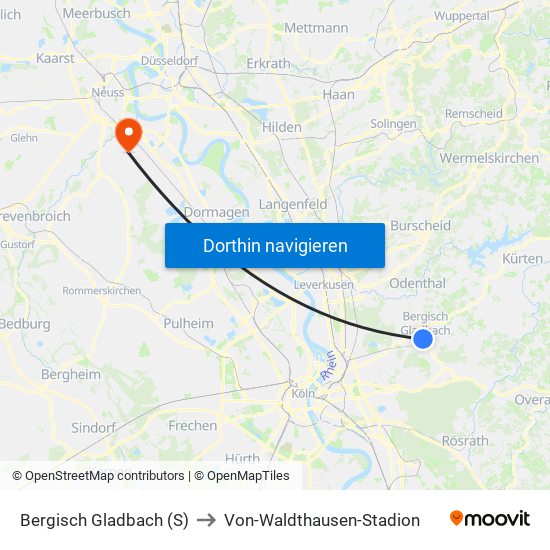 Bergisch Gladbach (S) to Von-Waldthausen-Stadion map