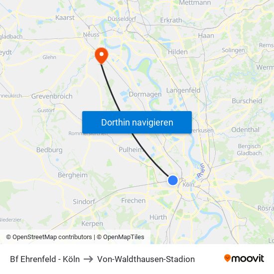 Bf Ehrenfeld - Köln to Von-Waldthausen-Stadion map
