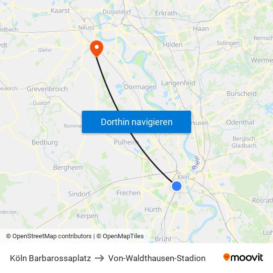 Köln Barbarossaplatz to Von-Waldthausen-Stadion map