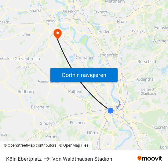 Köln Ebertplatz to Von-Waldthausen-Stadion map