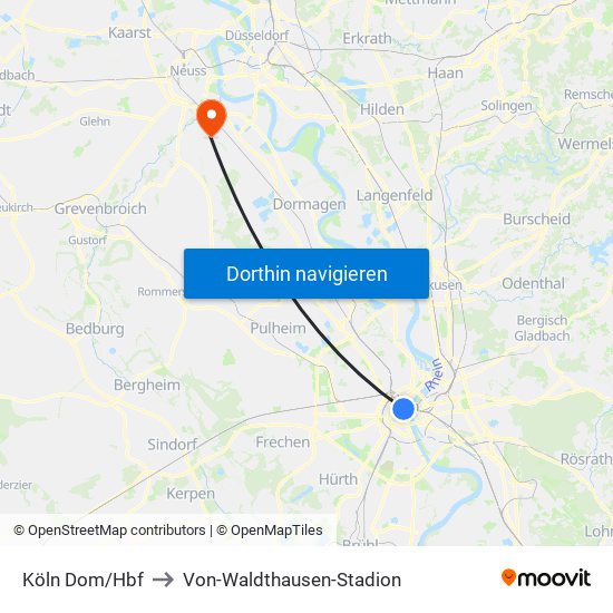 Köln Dom/Hbf to Von-Waldthausen-Stadion map