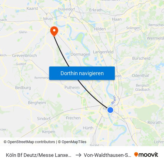 Köln Bf Deutz/Messe Lanxess Arena to Von-Waldthausen-Stadion map