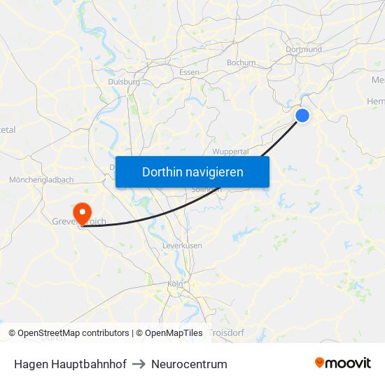 Hagen Hauptbahnhof to Neurocentrum map