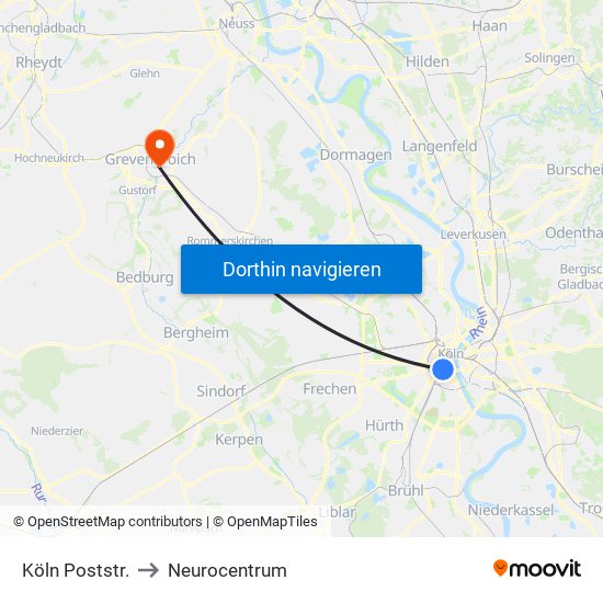 Köln Poststr. to Neurocentrum map