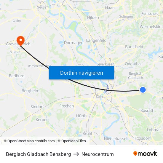 Bergisch Gladbach Bensberg to Neurocentrum map
