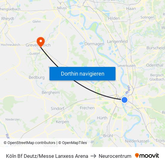 Köln Bf Deutz/Messe Lanxess Arena to Neurocentrum map