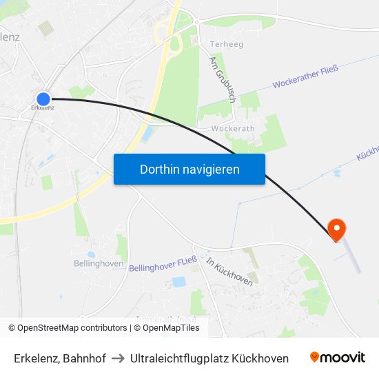 Erkelenz, Bahnhof to Ultraleichtflugplatz Kückhoven map