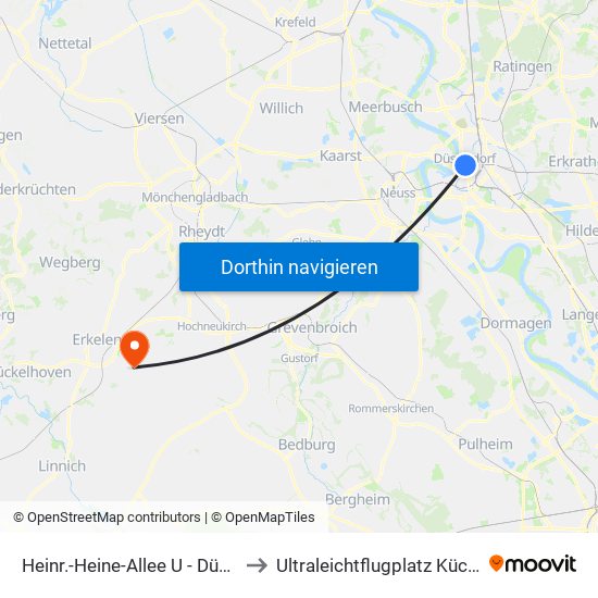Heinr.-Heine-Allee U - Düsseldorf to Ultraleichtflugplatz Kückhoven map