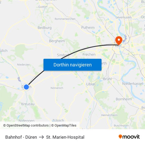 Bahnhof - Düren to St. Marien-Hospital map