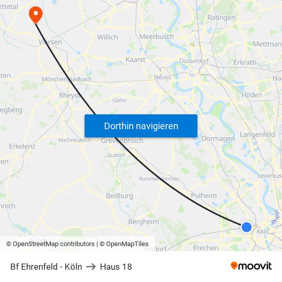 Bf Ehrenfeld - Köln to Haus 18 map