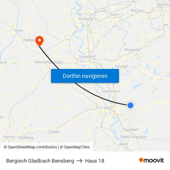 Bergisch Gladbach Bensberg to Haus 18 map