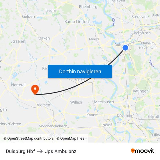 Duisburg Hbf to Jps Ambulanz map