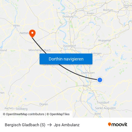 Bergisch Gladbach (S) to Jps Ambulanz map