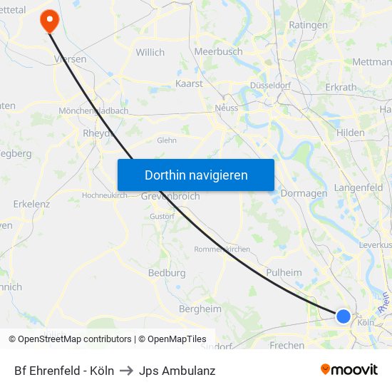 Bf Ehrenfeld - Köln to Jps Ambulanz map