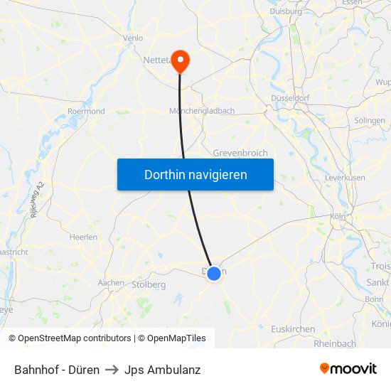 Bahnhof - Düren to Jps Ambulanz map