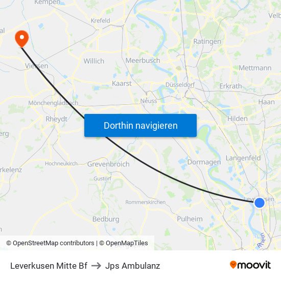 Leverkusen Mitte Bf to Jps Ambulanz map