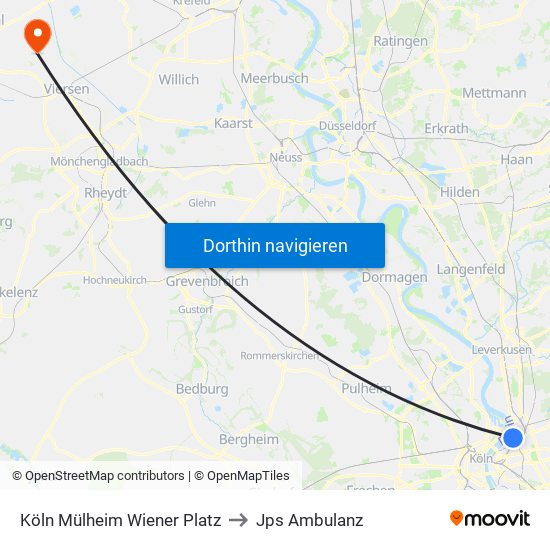 Köln Mülheim Wiener Platz to Jps Ambulanz map