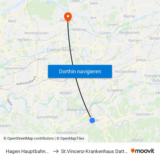 Hagen Hauptbahnhof to St.Vincenz-Krankenhaus Datteln map