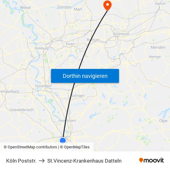 Köln Poststr. to St.Vincenz-Krankenhaus Datteln map