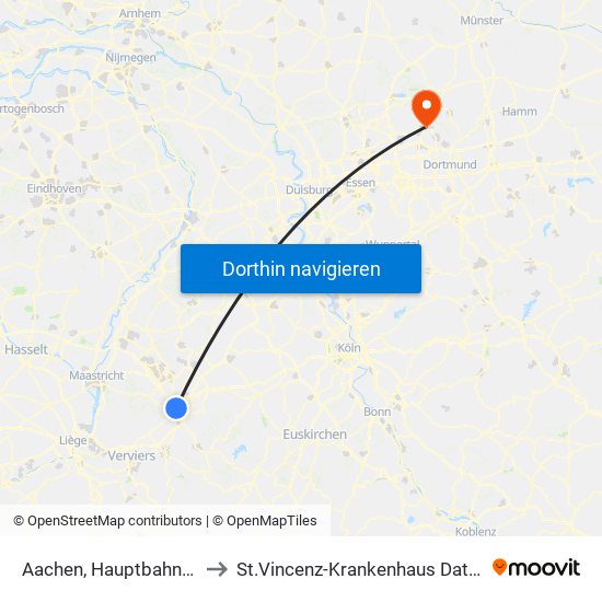 Aachen, Hauptbahnhof to St.Vincenz-Krankenhaus Datteln map