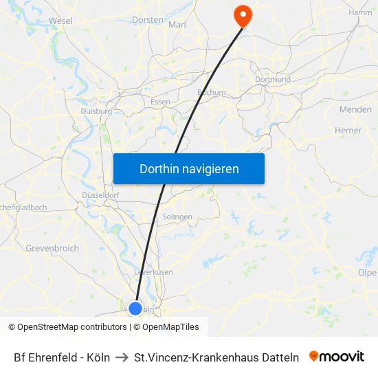 Bf Ehrenfeld - Köln to St.Vincenz-Krankenhaus Datteln map