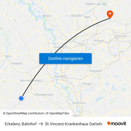 Erkelenz, Bahnhof to St.Vincenz-Krankenhaus Datteln map