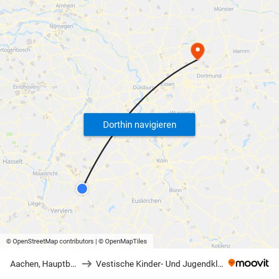 Aachen, Hauptbahnhof to Vestische Kinder- Und Jugendklinik Datteln map