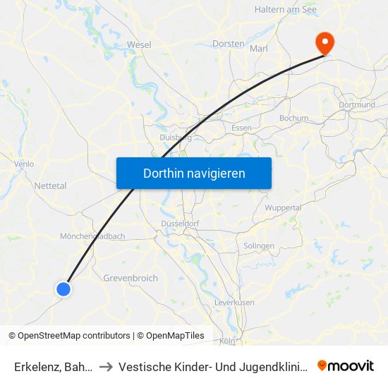 Erkelenz, Bahnhof to Vestische Kinder- Und Jugendklinik Datteln map