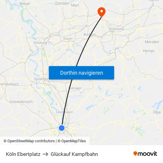 Köln Ebertplatz to Glückauf Kampfbahn map