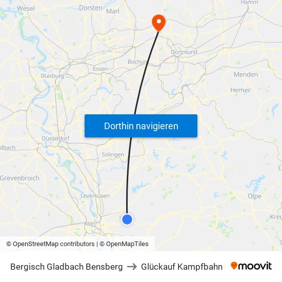 Bergisch Gladbach Bensberg to Glückauf Kampfbahn map
