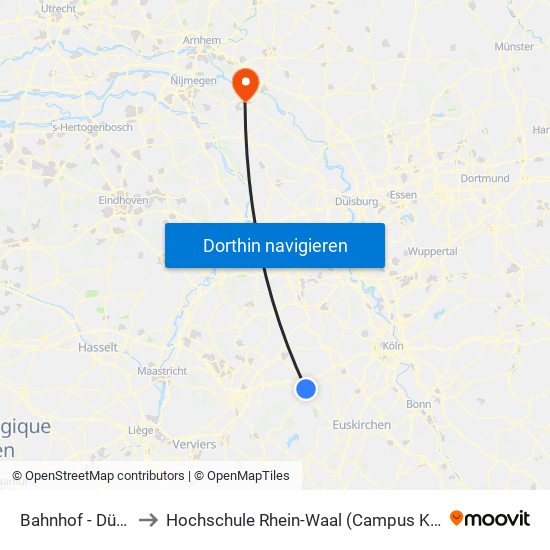 Bahnhof - Düren to Hochschule Rhein-Waal (Campus Kleve) map