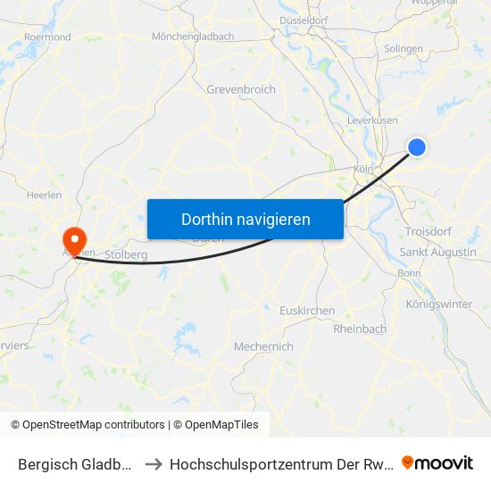 Bergisch Gladbach (S) to Hochschulsportzentrum Der Rwth Aachen map
