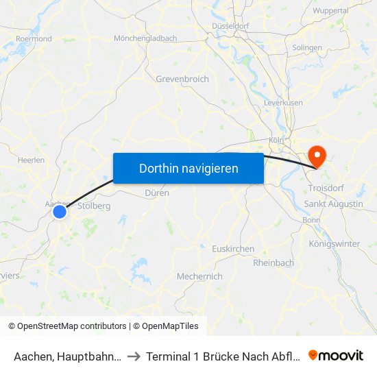 Aachen, Hauptbahnhof to Terminal 1 Brücke Nach Abflug B map