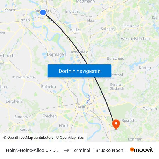 Heinr.-Heine-Allee U - Düsseldorf to Terminal 1 Brücke Nach Abflug B map