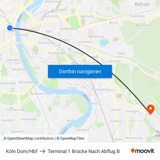 Köln Dom/Hbf to Terminal 1 Brücke Nach Abflug B map