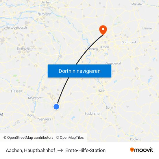 Aachen, Hauptbahnhof to Erste-Hilfe-Station map