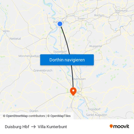 Duisburg Hbf to Villa Kunterbunt map