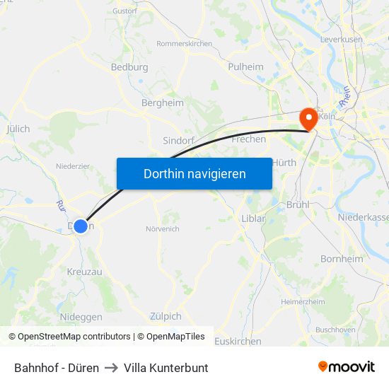 Bahnhof - Düren to Villa Kunterbunt map