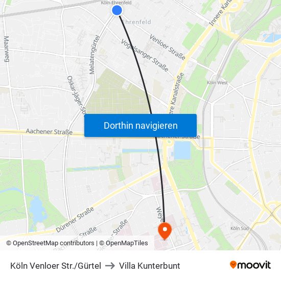 Köln Venloer Str./Gürtel to Villa Kunterbunt map