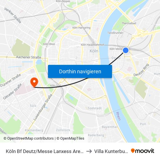 Köln Bf Deutz/Messe Lanxess Arena to Villa Kunterbunt map