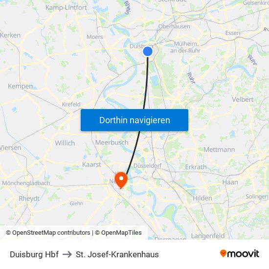 Duisburg Hbf to St. Josef-Krankenhaus map