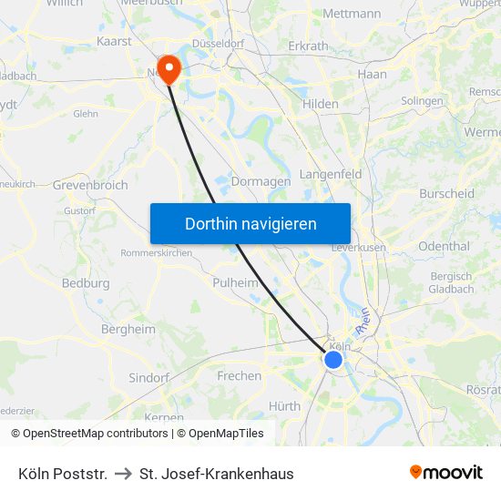 Köln Poststr. to St. Josef-Krankenhaus map