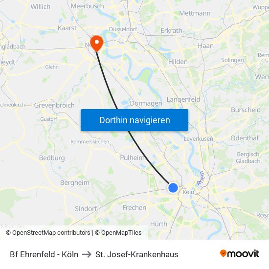 Bf Ehrenfeld - Köln to St. Josef-Krankenhaus map
