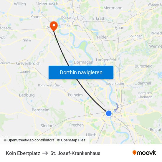 Köln Ebertplatz to St. Josef-Krankenhaus map