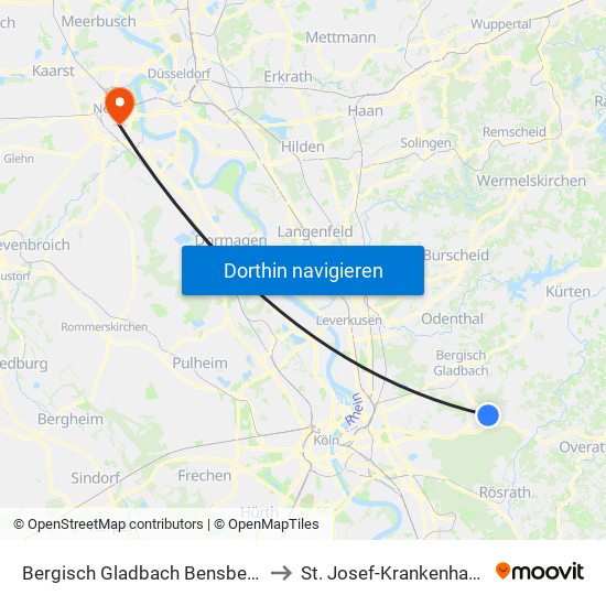 Bergisch Gladbach Bensberg to St. Josef-Krankenhaus map