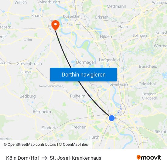 Köln Dom/Hbf to St. Josef-Krankenhaus map