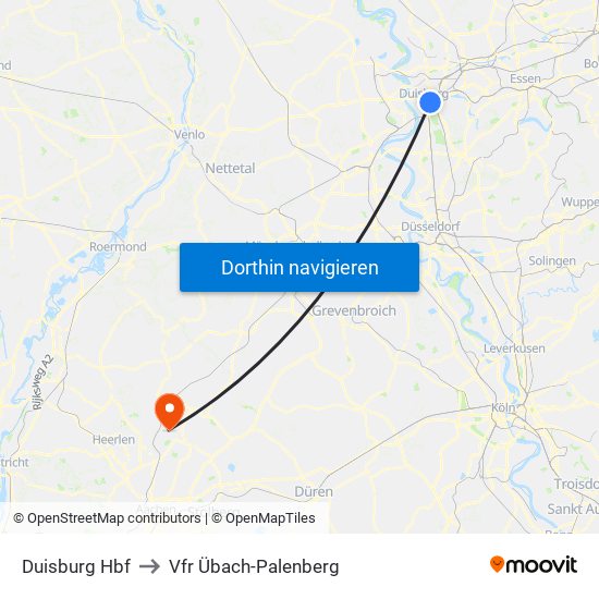 Duisburg Hbf to Vfr Übach-Palenberg map