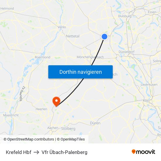 Krefeld Hbf to Vfr Übach-Palenberg map